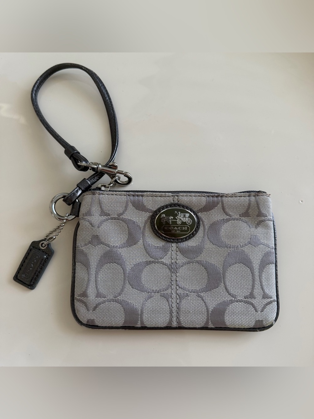 Coach Gray Signature Canvas Horse & Carriage Wristlet